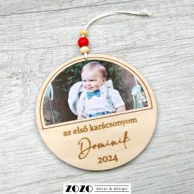   Egyedi fényképes névre szóló karácsonyfadísz, karácsonyi dísz - újszülött baba, első karácsonyom