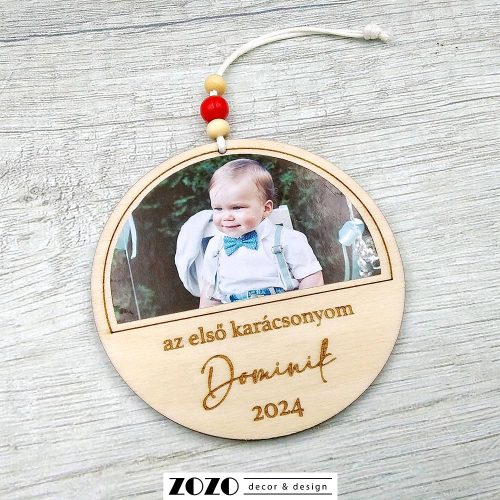 Egyedi fényképes névre szóló karácsonyfadísz, karácsonyi dísz - újszülött baba, első karácsonyom
