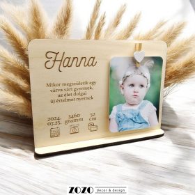   Emlékőrző újszülött babaköszöntő - fényképes gravírozott fa táblácska