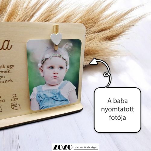 Emlékőrző újszülött babaköszöntő - fényképes gravírozott fa táblácska
