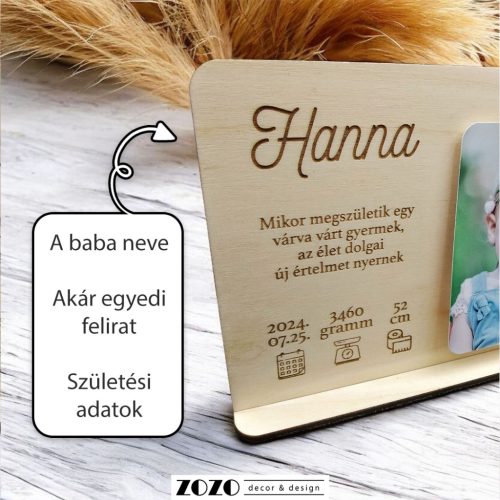 Emlékőrző újszülött babaköszöntő - fényképes gravírozott fa táblácska