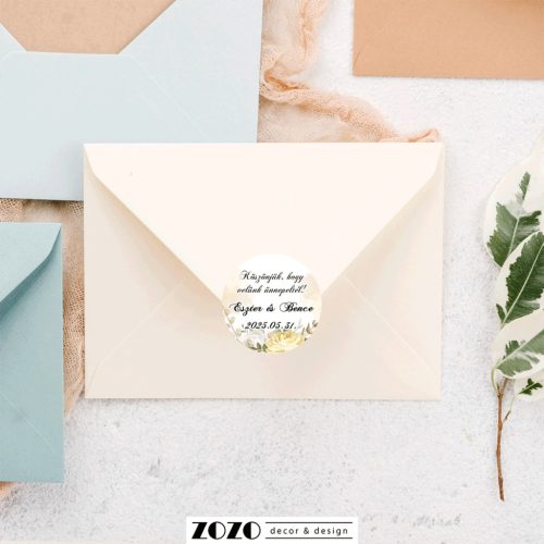 Bézs rózsa virágos - Esküvői matrica, pálinkás üveg címke (05)