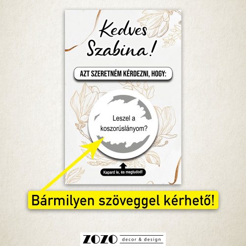 Gold Elegance egyedi kaparós felkérő bejelentő kártya - bármilyen szöveggel kérhető