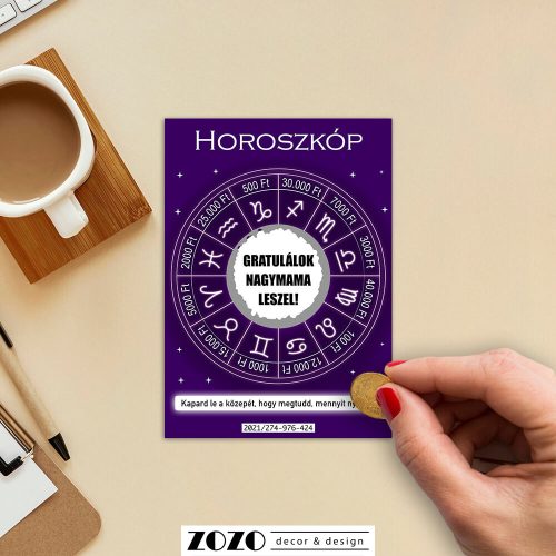 Horoszkóp egyedi kaparós felkérő bejelentő sorsjegy - bármilyen szöveggel kérhető