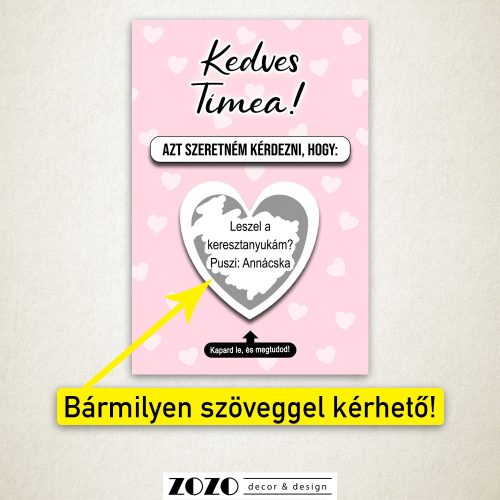 Lovely Hearts egyedi kaparós felkérő bejelentő kártya - bármilyen szöveggel kérhető