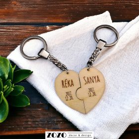   Egyedi neves egymásba illeszthető páros szív alakú fa kulcstartó szerelmes pároknak