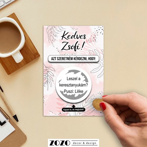 Pink Elegance egyedi kaparós felkérő bejelentő kártya - bármilyen szöveggel kérhető