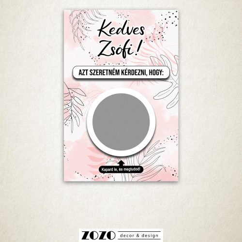 Pink Elegance egyedi kaparós felkérő bejelentő kártya - bármilyen szöveggel kérhető