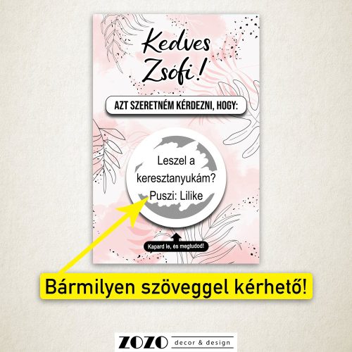 Pink Elegance egyedi kaparós felkérő bejelentő kártya - bármilyen szöveggel kérhető