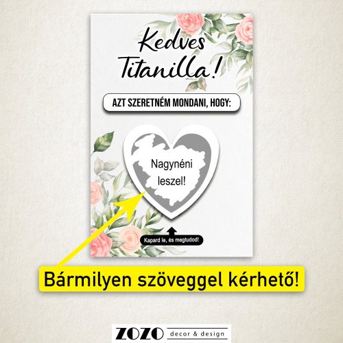 Pink Roses egyedi kaparós felkérő bejelentő kártya - bármilyen szöveggel kérhető