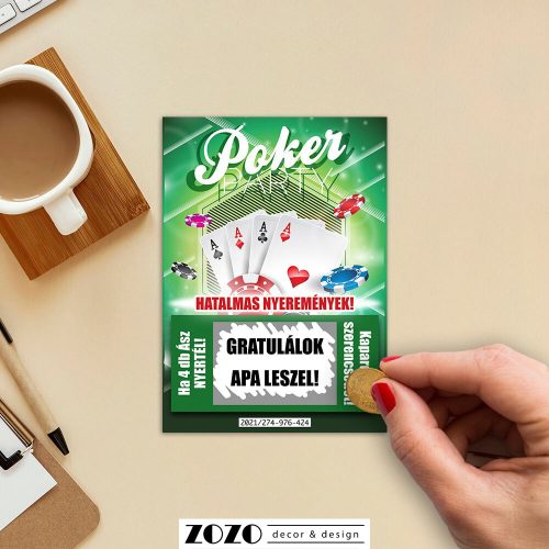 Poker Party egyedi kaparós felkérő bejelentő sorsjegy - bármilyen szöveggel kérhető