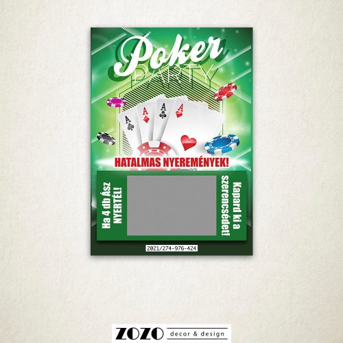 Poker Party egyedi kaparós felkérő bejelentő sorsjegy - bármilyen szöveggel kérhető