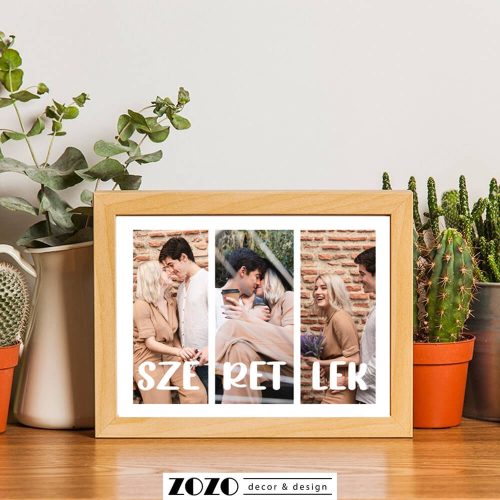 Szerelmes pár "SZERETLEK" felirattal - egyedi fotókollázs